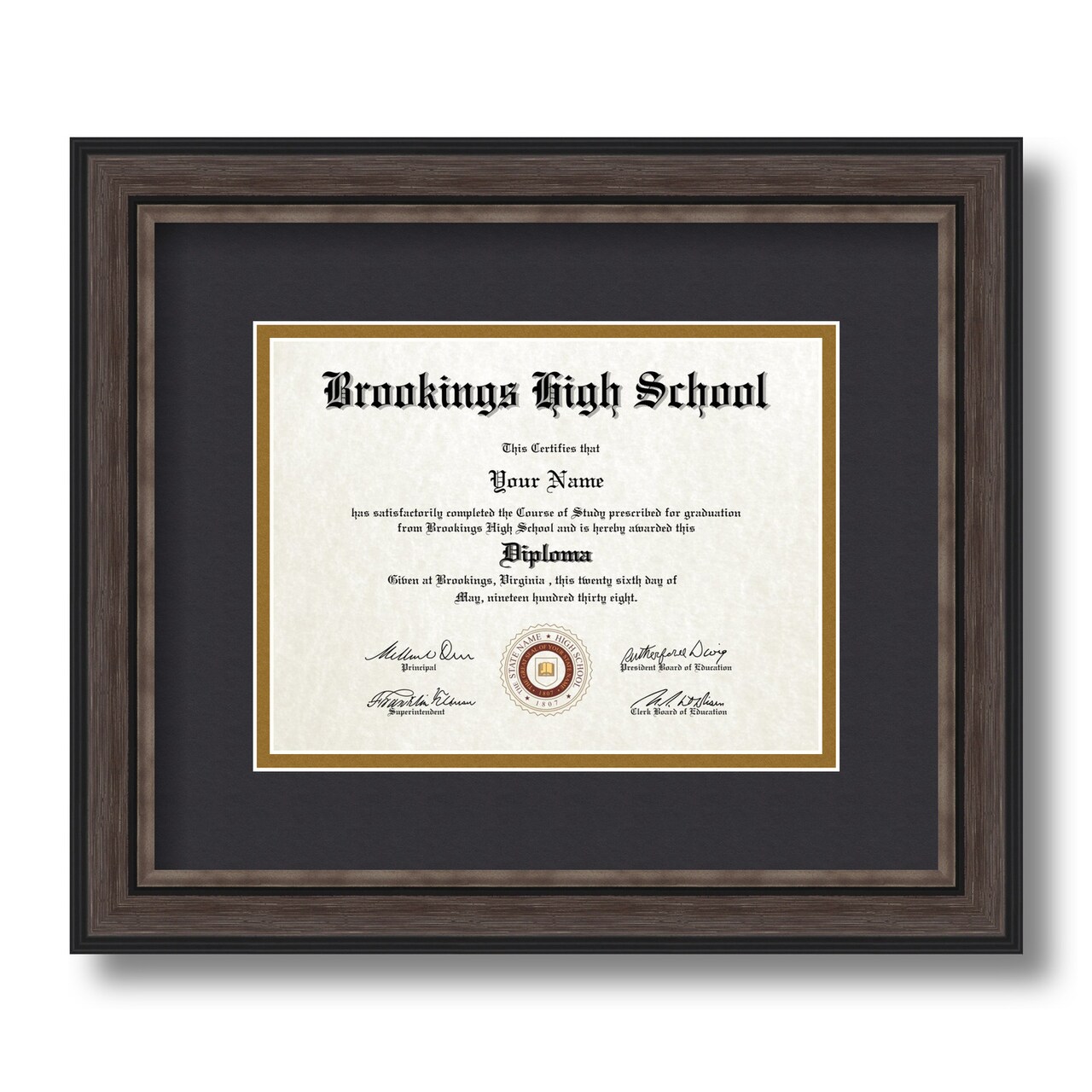 ArtToFrames 6x8 inch Diploma Frame - Framed with Black and Gold Mats, Comes with Regular Glass and Sawtooth Hanger for Wall Hanging (D-6x8)